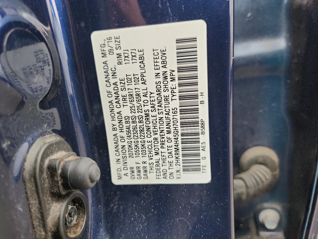 2016 Honda Cr-V Se VIN: 2HKRM4H45GH707165 Lot: 67601125