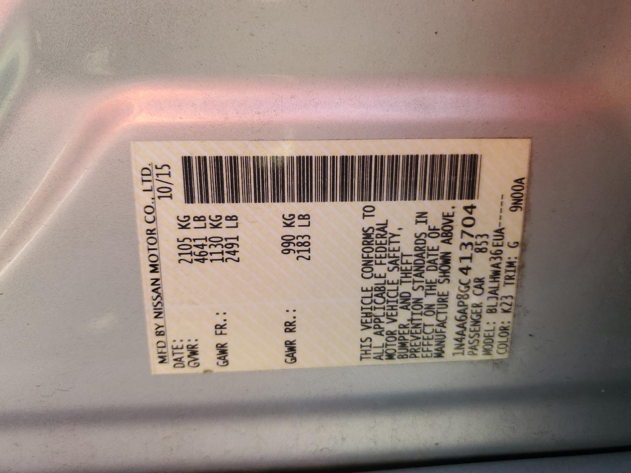 2016 Nissan Maxima 3.5S VIN: 1N4AA6AP8GC413704 Lot: 70930765