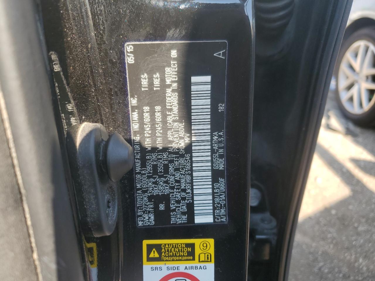 2015 Toyota Highlander Xle VIN: 5TDJKRFH8FS166546 Lot: 65978105