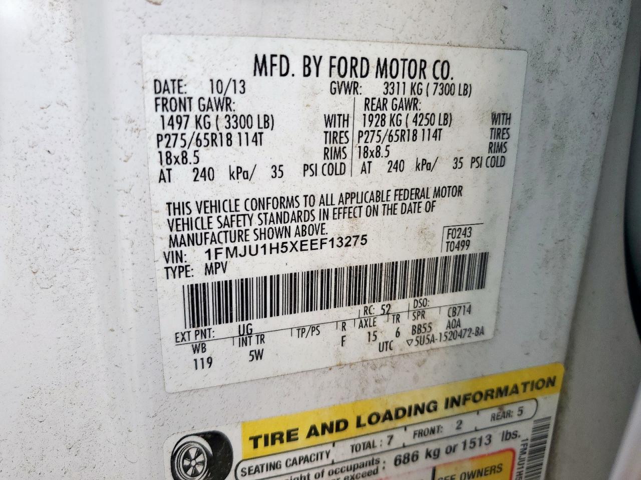 1FMJU1H5XEEF13275 2014 Ford Expedition Xlt