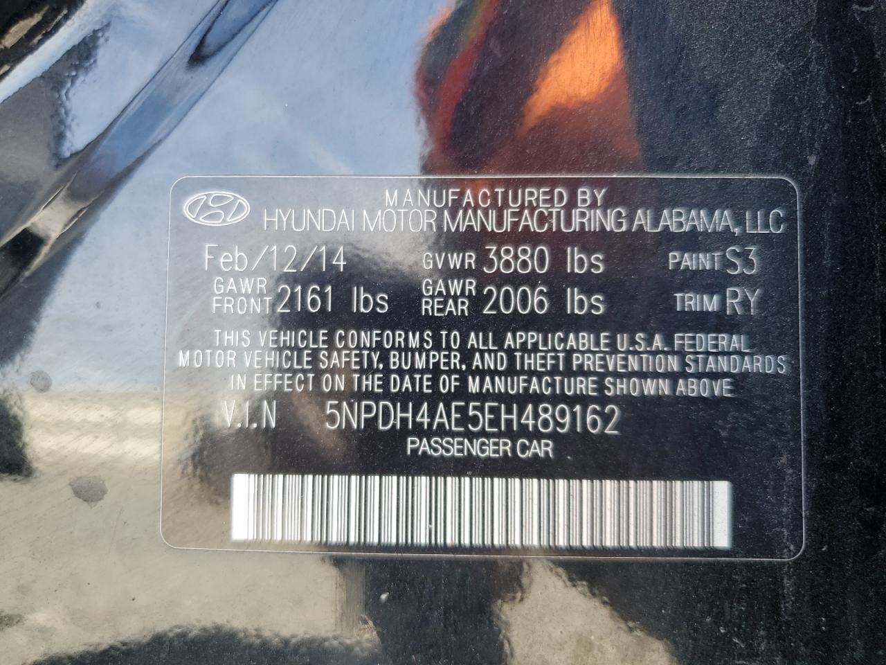 2014 Hyundai Elantra Se VIN: 5NPDH4AE5EH489162 Lot: 68856965