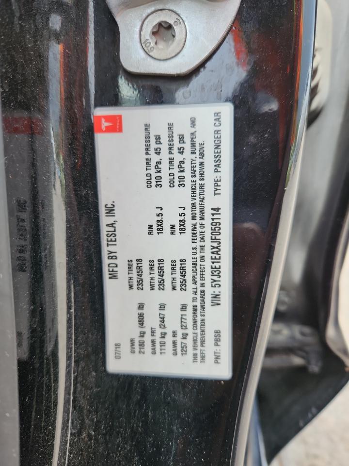 2018 Tesla Model 3 VIN: 5YJ3E1EAXJF059114 Lot: 69003095