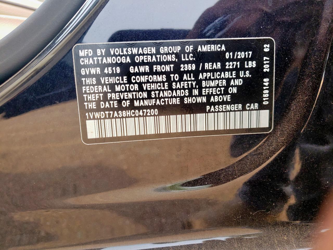2017 Volkswagen Passat R-Line VIN: 1VWDT7A38HC047200 Lot: 69833415