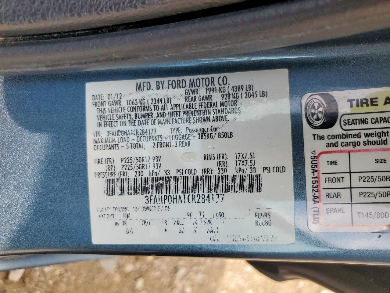 2012 Ford Fusion Se VIN: 3FAHP0HA1CR284177 Lot: 70896295