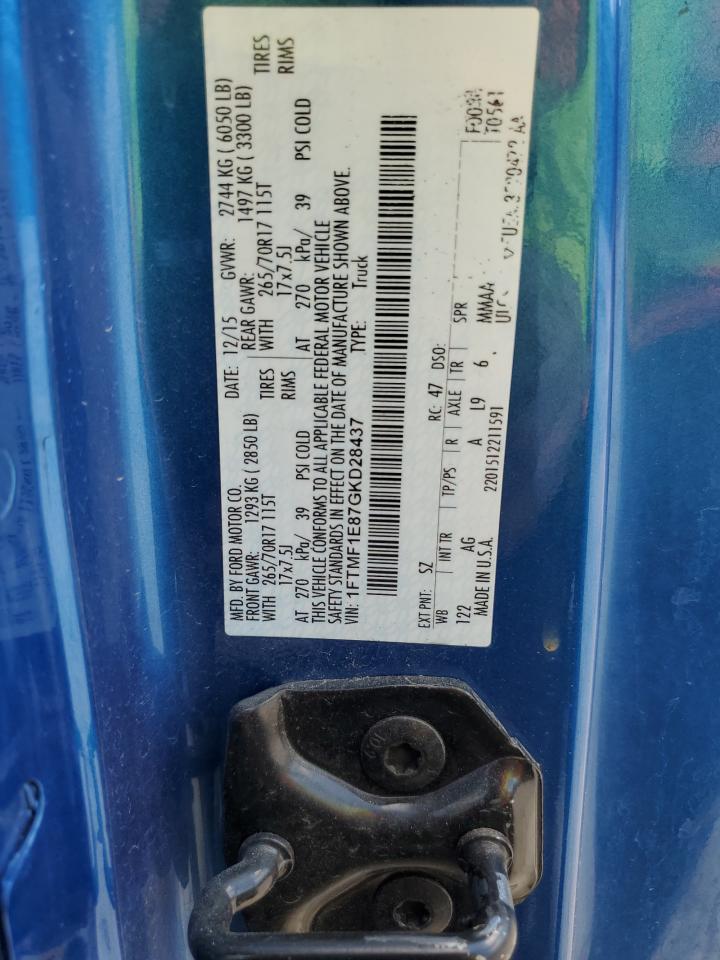 2016 Ford F150 VIN: 1FTMF1E87GKD28437 Lot: 69589455