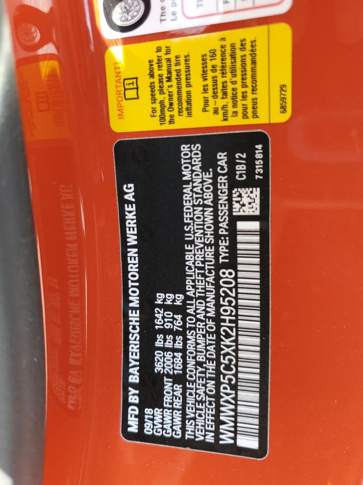 2019 Mini Cooper VIN: WMWXP5C5XK2H95208 Lot: 68387115