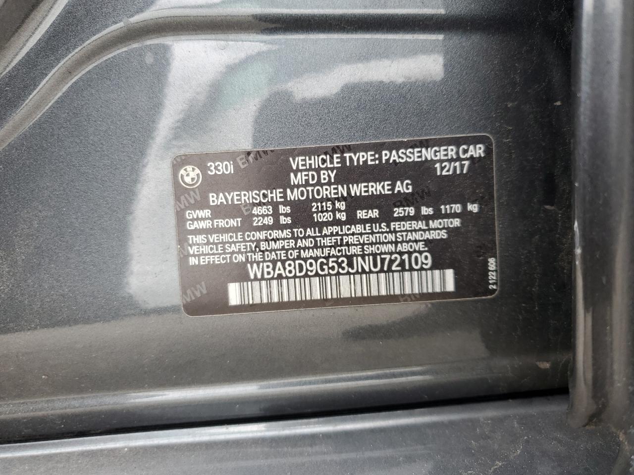 2018 BMW 330 Xi VIN: WBA8D9G53JNU72109 Lot: 69097805