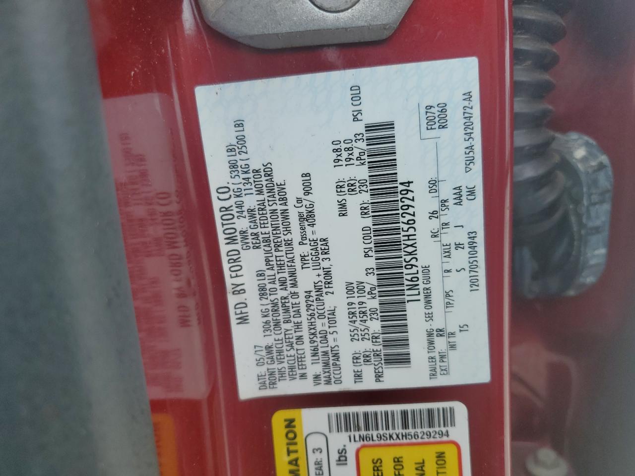 2017 Lincoln Continental Select VIN: 1LN6L9SKXH5629294 Lot: 69969995