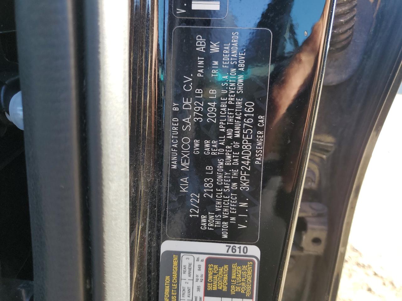 2023 Kia Forte Lx VIN: 3KPF24AD8PE576160 Lot: 70536595