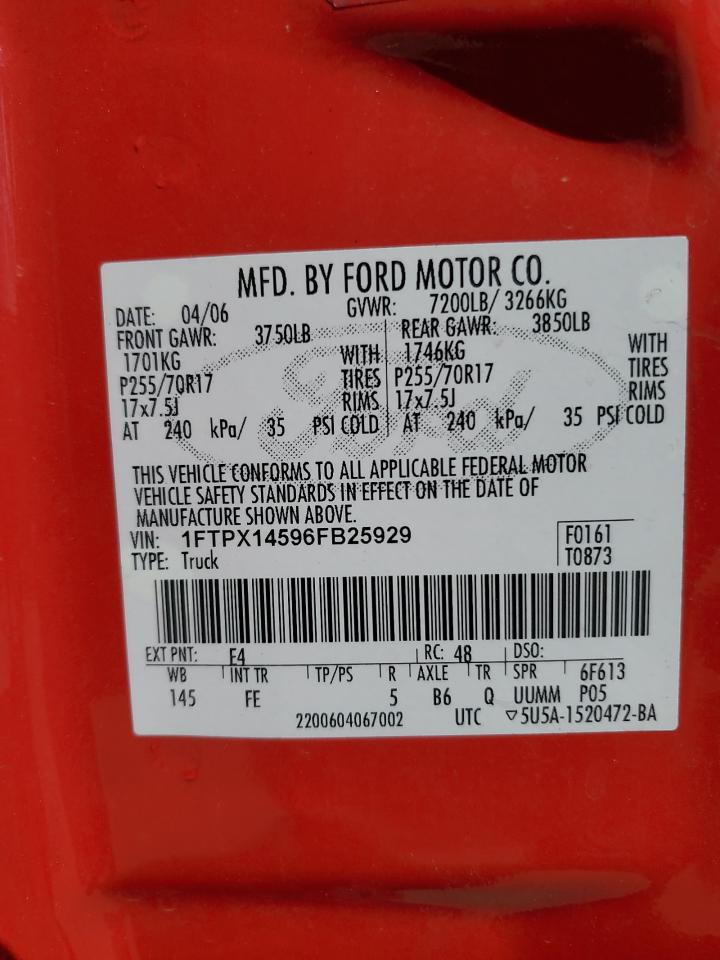 2006 Ford F150 VIN: 1FTPX14596FB25929 Lot: 69846955
