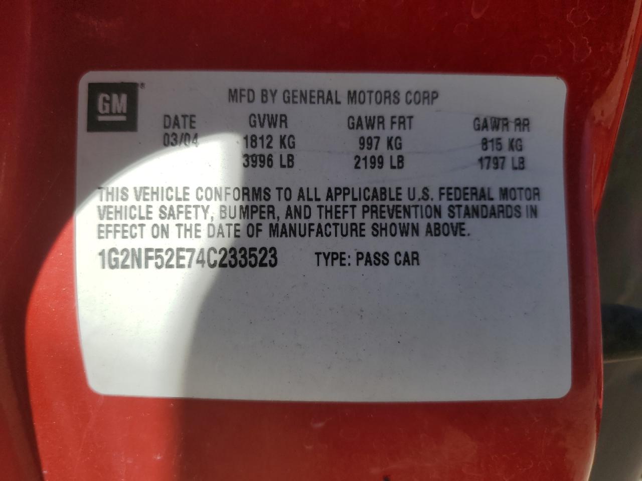 2004 Pontiac Grand Am Se1 VIN: 1G2NF52E74C233523 Lot: 67543475