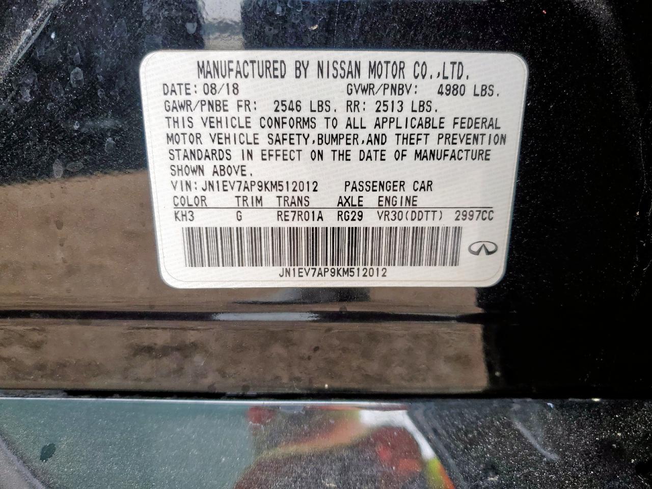 2019 Infiniti Q50 Luxe VIN: JN1EV7AP9KM512012 Lot: 70252985