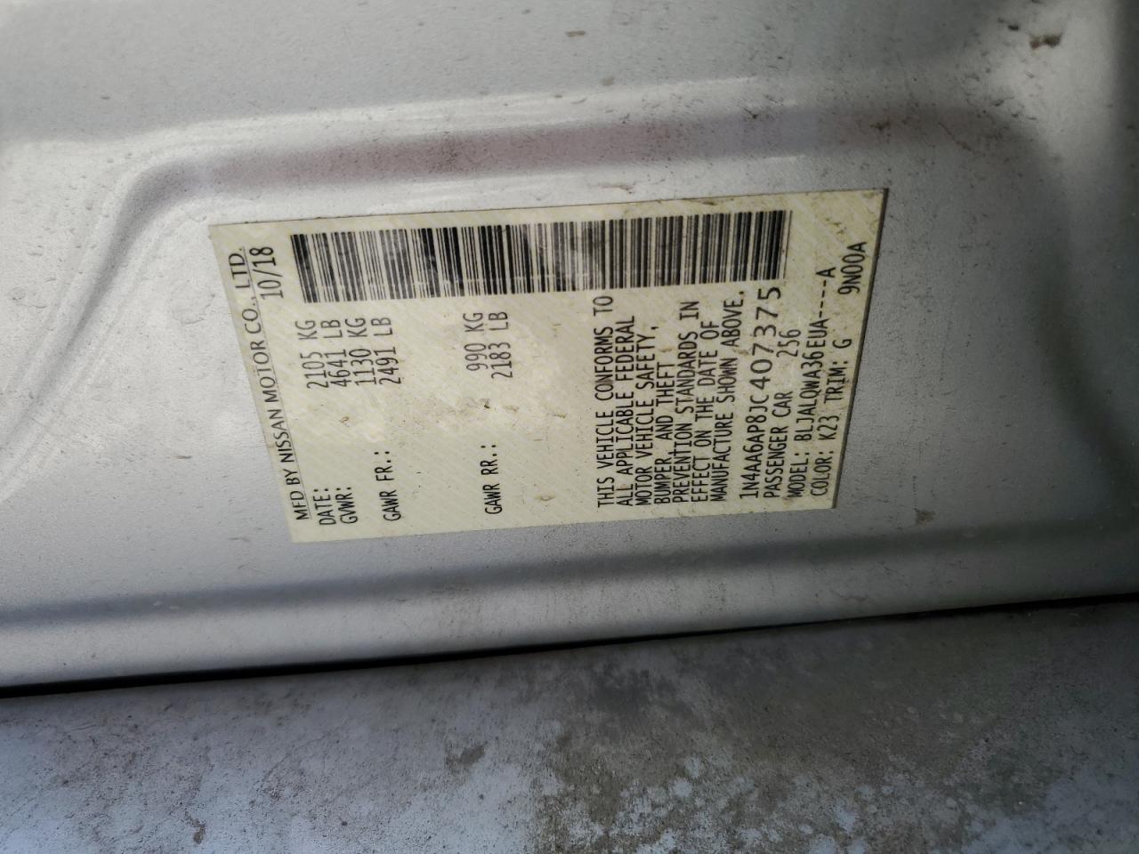 1N4AA6AP8JC407375 2018 Nissan Maxima 3.5S