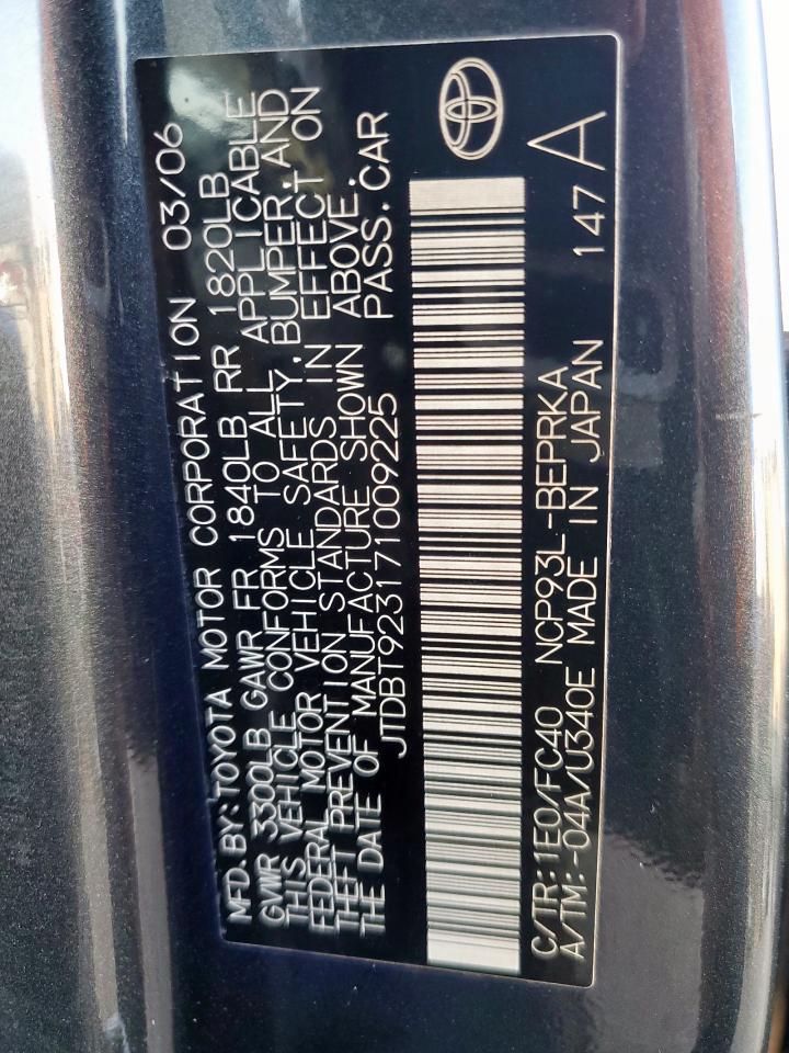 2007 Toyota Yaris VIN: JTDBT923171009225 Lot: 67637095