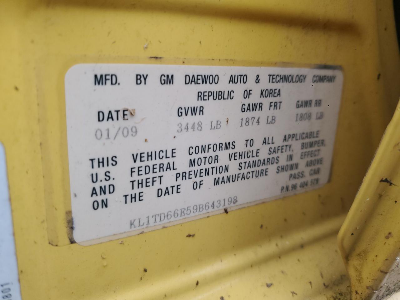 2009 Chevrolet Aveo Ls VIN: KL1TD66E59B643198 Lot: 67413895