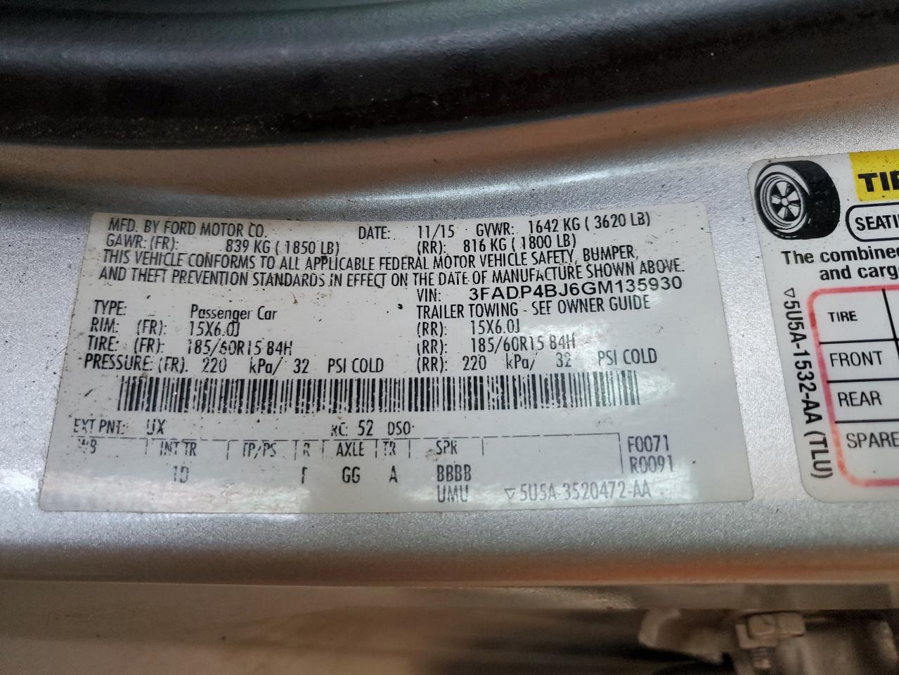 2016 Ford Fiesta Se VIN: 3FADP4BJ6GM135930 Lot: 67390455