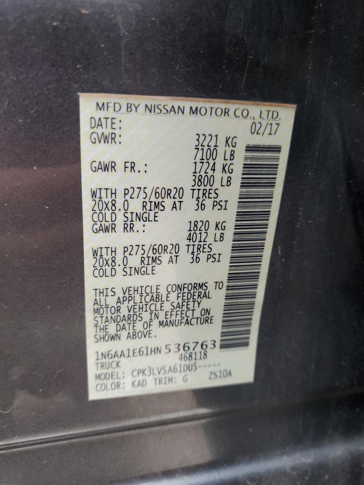 2017 Nissan Titan Sv VIN: 1N6AA1E61HN536763 Lot: 71002555