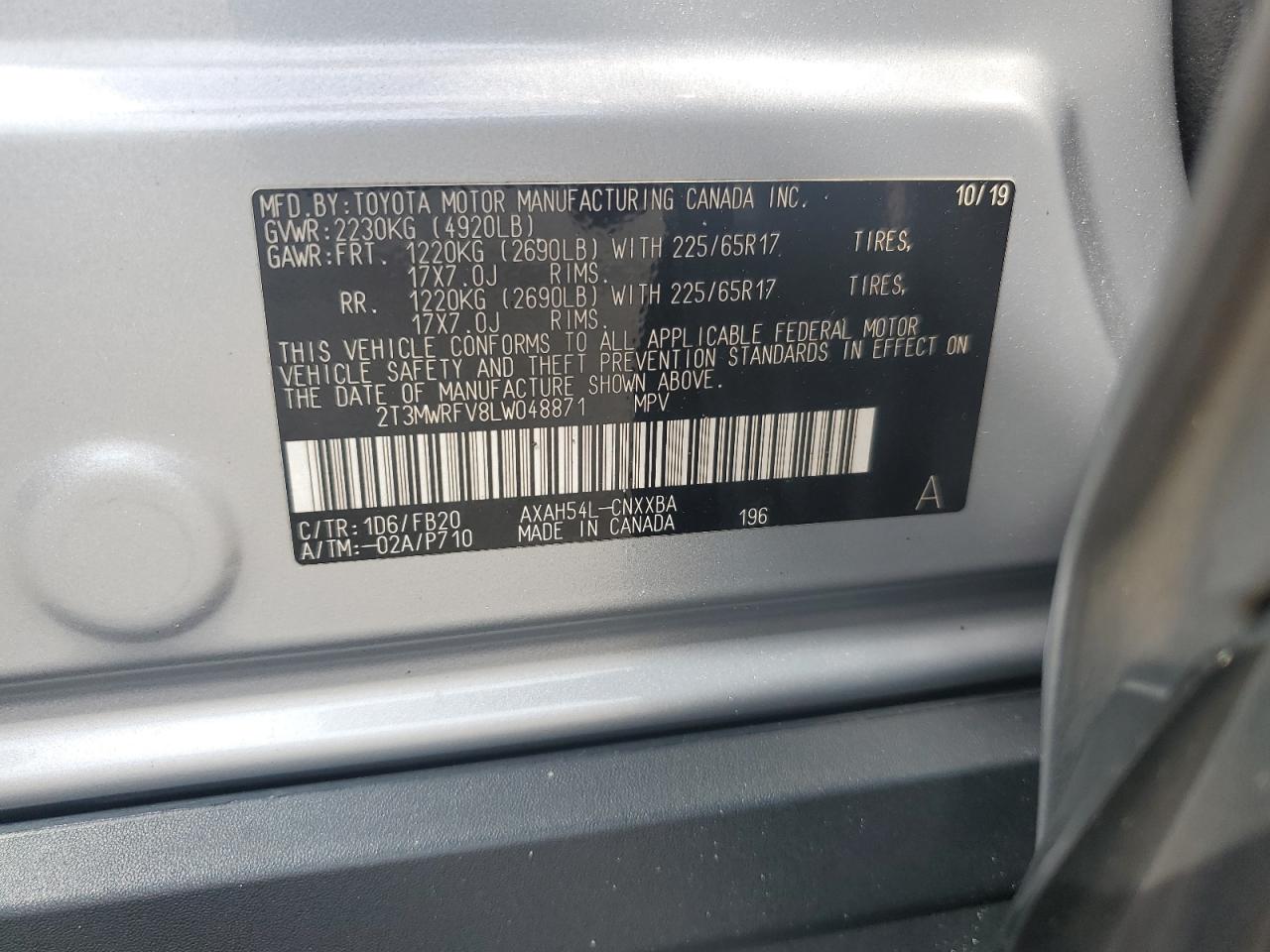 2020 Toyota Rav4 Le VIN: 2T3MWRFV8LW048871 Lot: 70785595