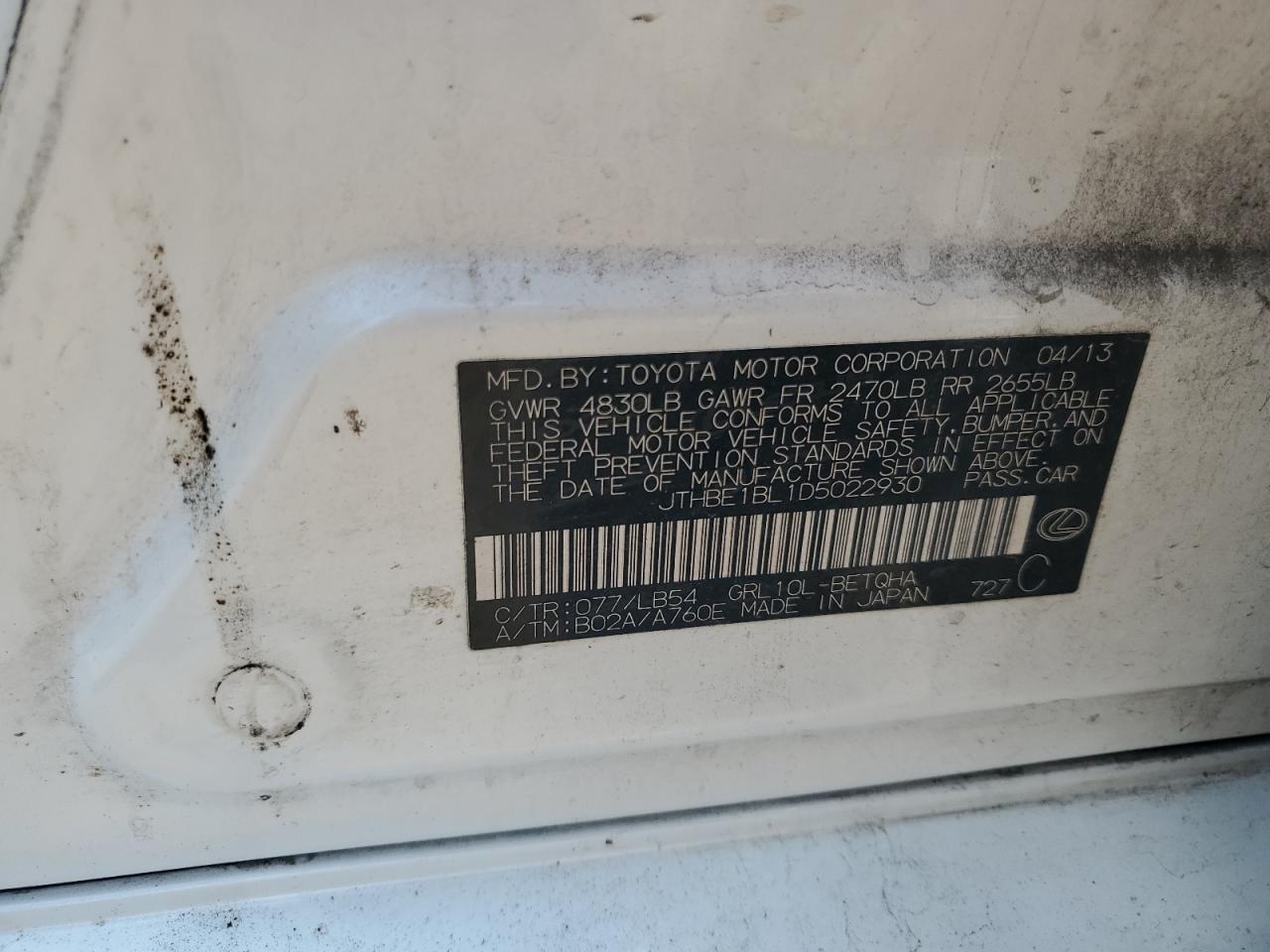 2013 Lexus Gs 350 VIN: JTHBE1BL1D5022930 Lot: 69776785