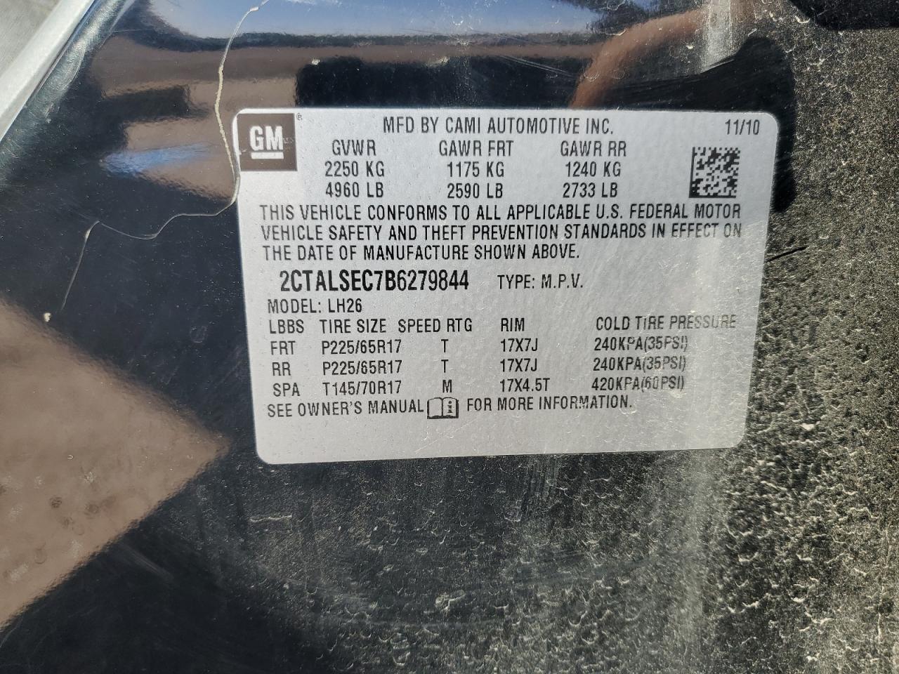 2011 GMC Terrain Sle VIN: 2CTALSEC7B6279844 Lot: 70001655