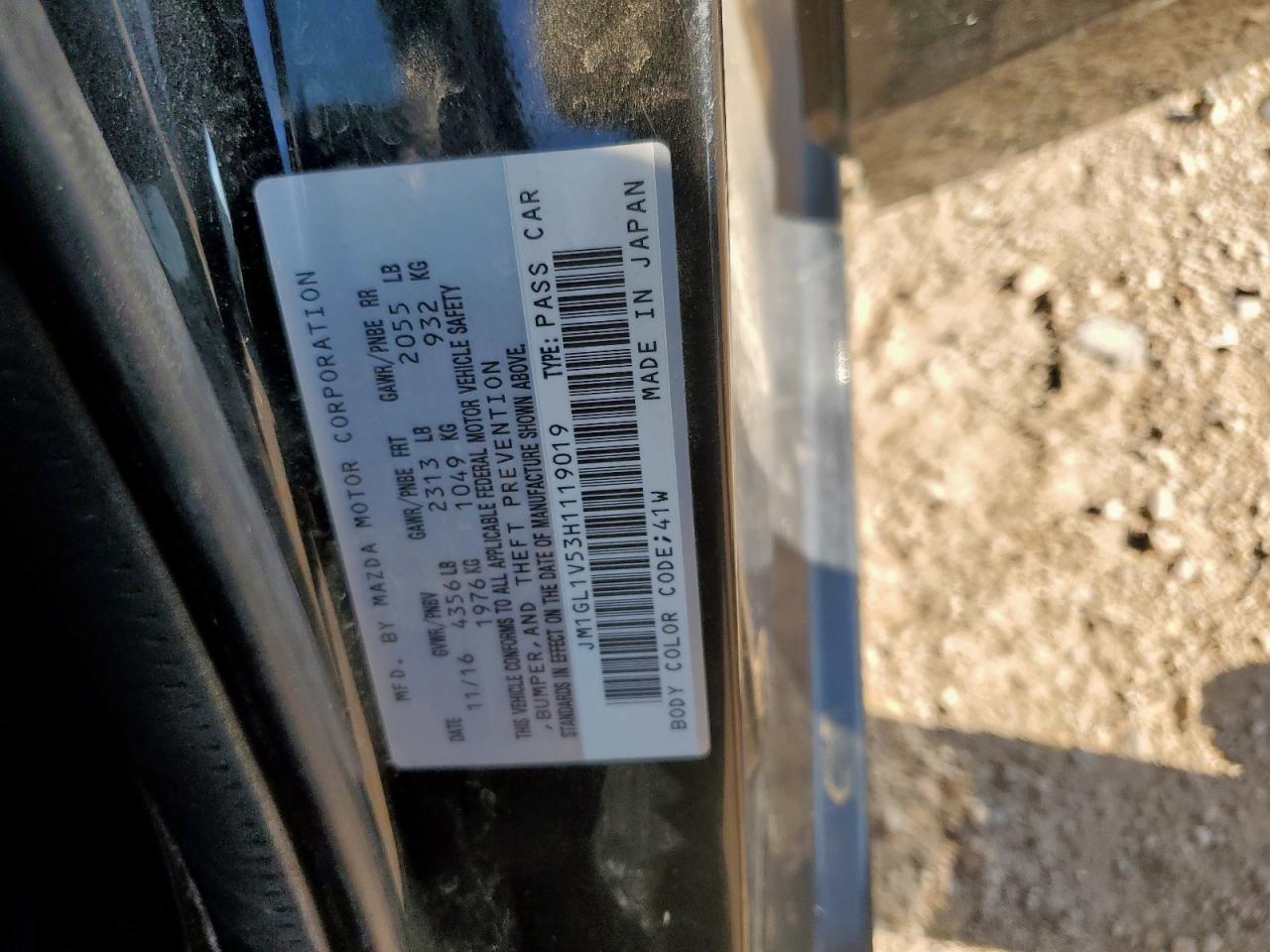 2017 Mazda 6 Touring VIN: JM1GL1V53H1119019 Lot: 70025035