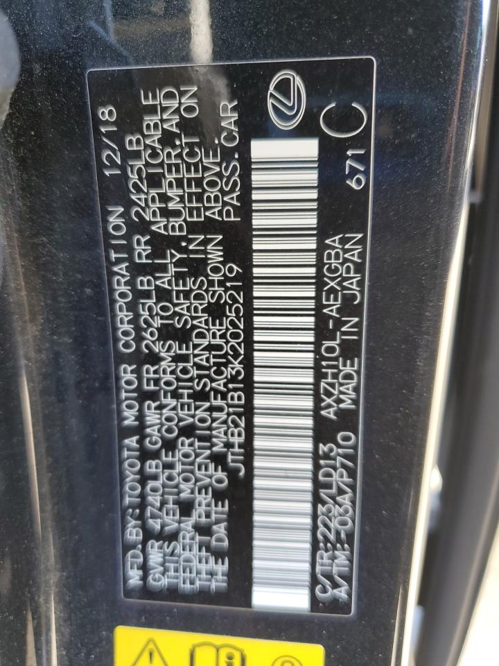 2019 Lexus Es 300H VIN: JTHB21B13K2025219 Lot: 69706215