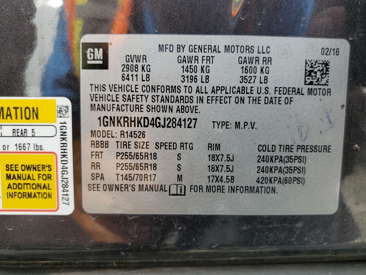 2016 Chevrolet Traverse Lt VIN: 1GNKRHKD4GJ284127 Lot: 67905865