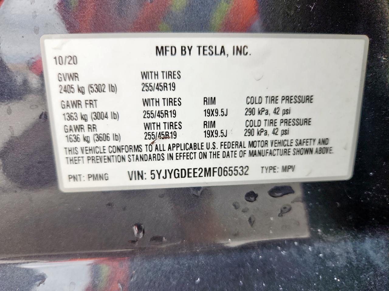 2021 Tesla Model Y VIN: 5YJYGDEE2MF065532 Lot: 69409835