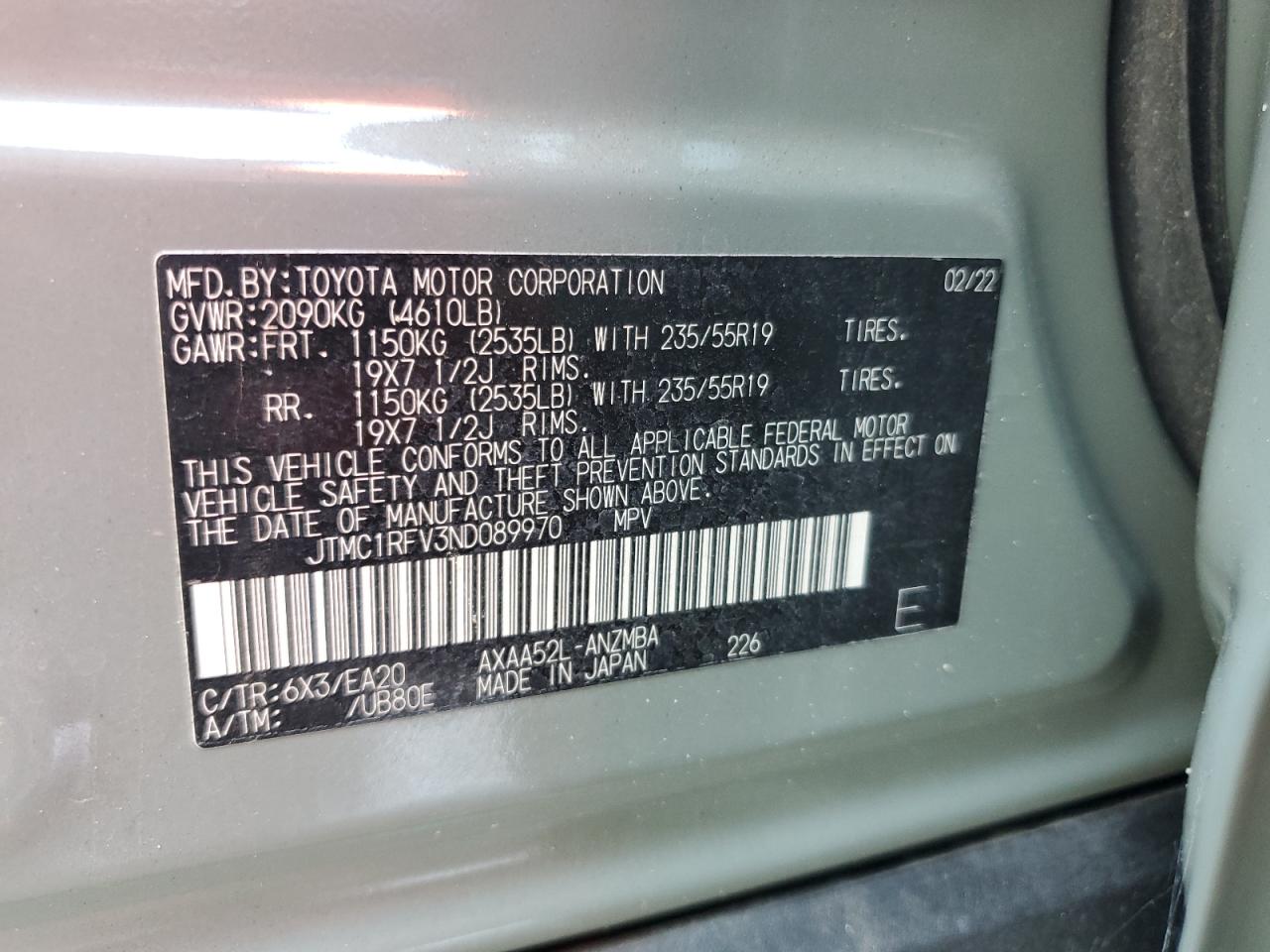 2022 Toyota Rav4 Xle Premium VIN: JTMC1RFV3ND089970 Lot: 69006745