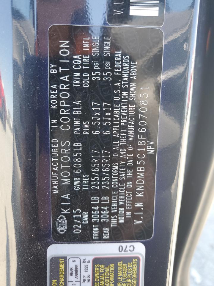 2015 Kia Sedona Lx VIN: KNDMB5C18F6070851 Lot: 70113385