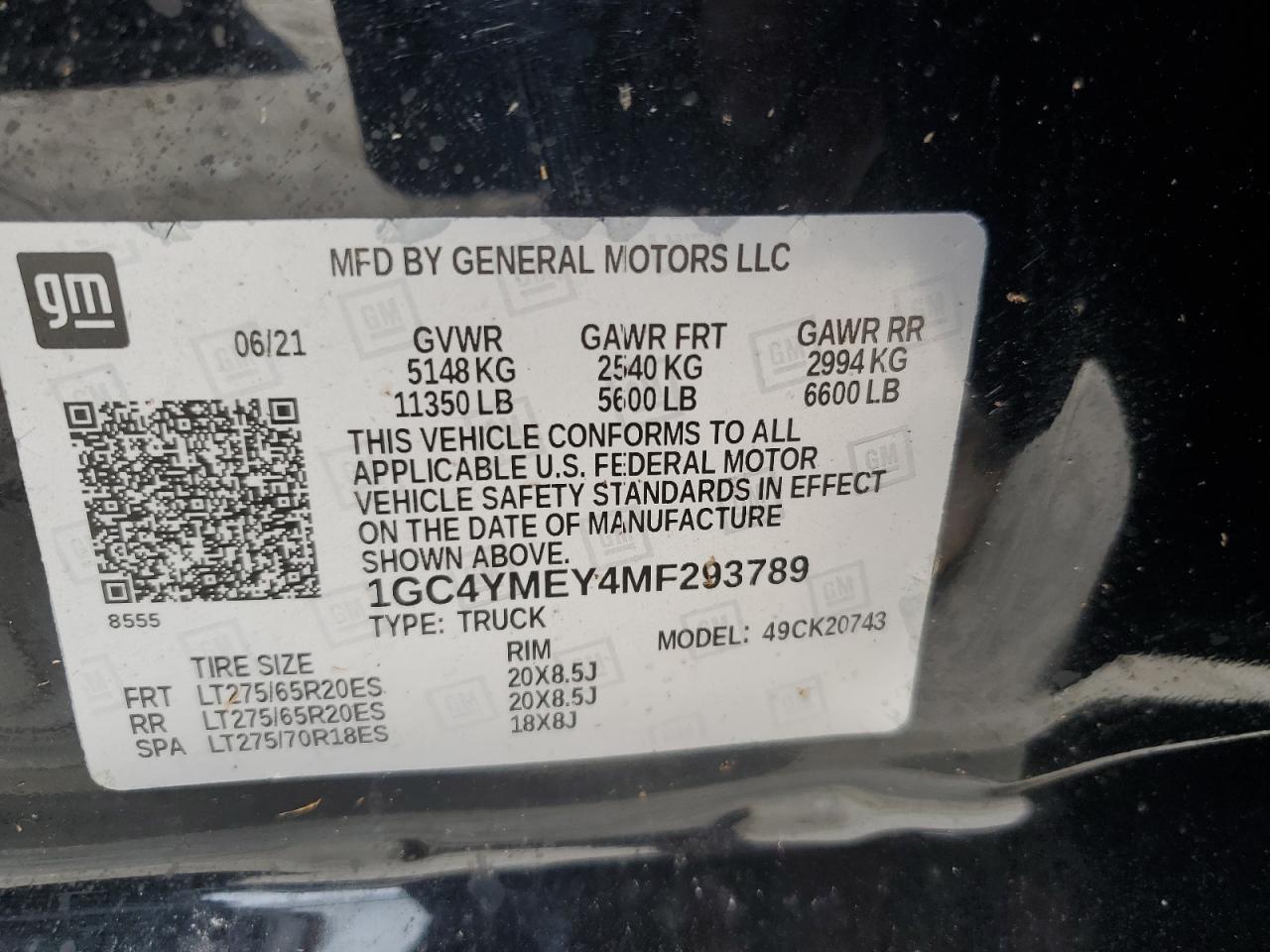 2021 Chevrolet Silverado K2500 Custom VIN: 1GC4YMEY4MF293789 Lot: 70012335