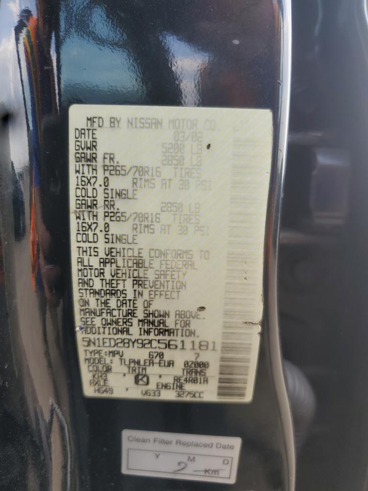 2002 Nissan Xterra Xe VIN: 5N1ED28Y92C561181 Lot: 67386565