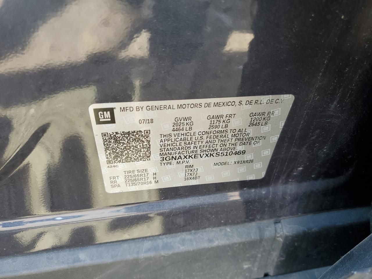 2019 Chevrolet Equinox Lt VIN: 3GNAXKEVXKS510469 Lot: 71066345