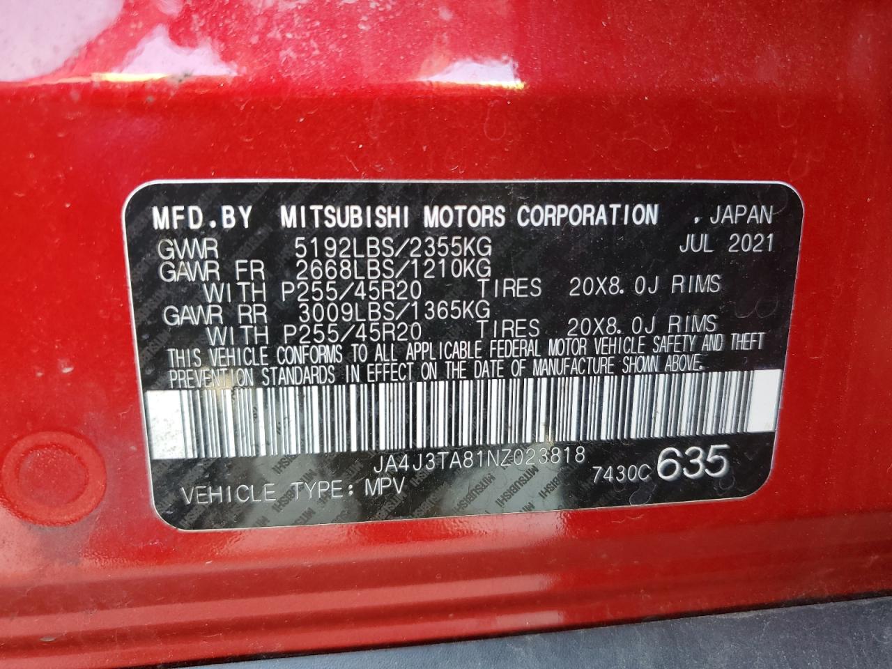 2022 Mitsubishi Outlander Es VIN: JA4J3TA81NZ023818 Lot: 68850535