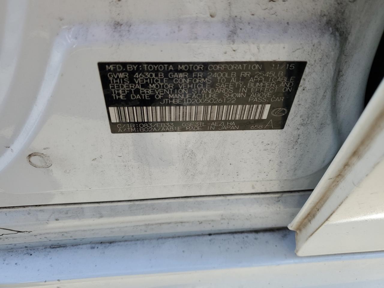 JTHBE1D20G5026122 2016 Lexus Is 350