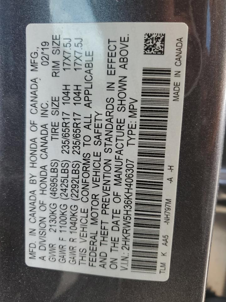 2019 Honda Cr-V Lx VIN: 2HKRW5H36KH406307 Lot: 70130885