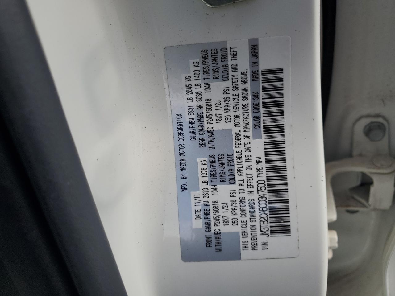 2012 Mazda Cx-9 VIN: JM3TB2CA6C0347500 Lot: 69424765