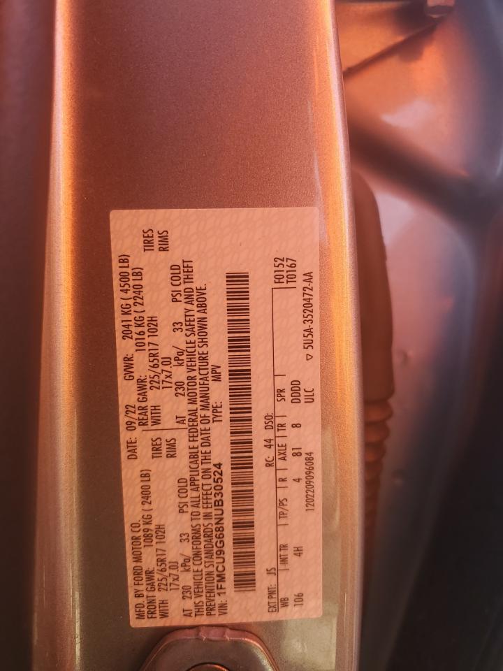 2022 Ford Escape Se VIN: 1FMCU9G68NUB30524 Lot: 70532145