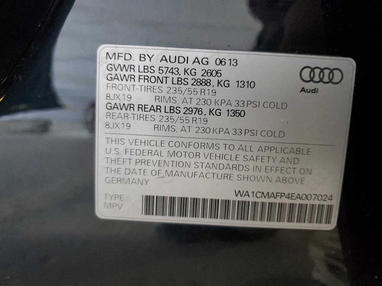 2014 Audi Q5 Tdi Premium Plus VIN: WA1CMAFP4EA007024 Lot: 63838255
