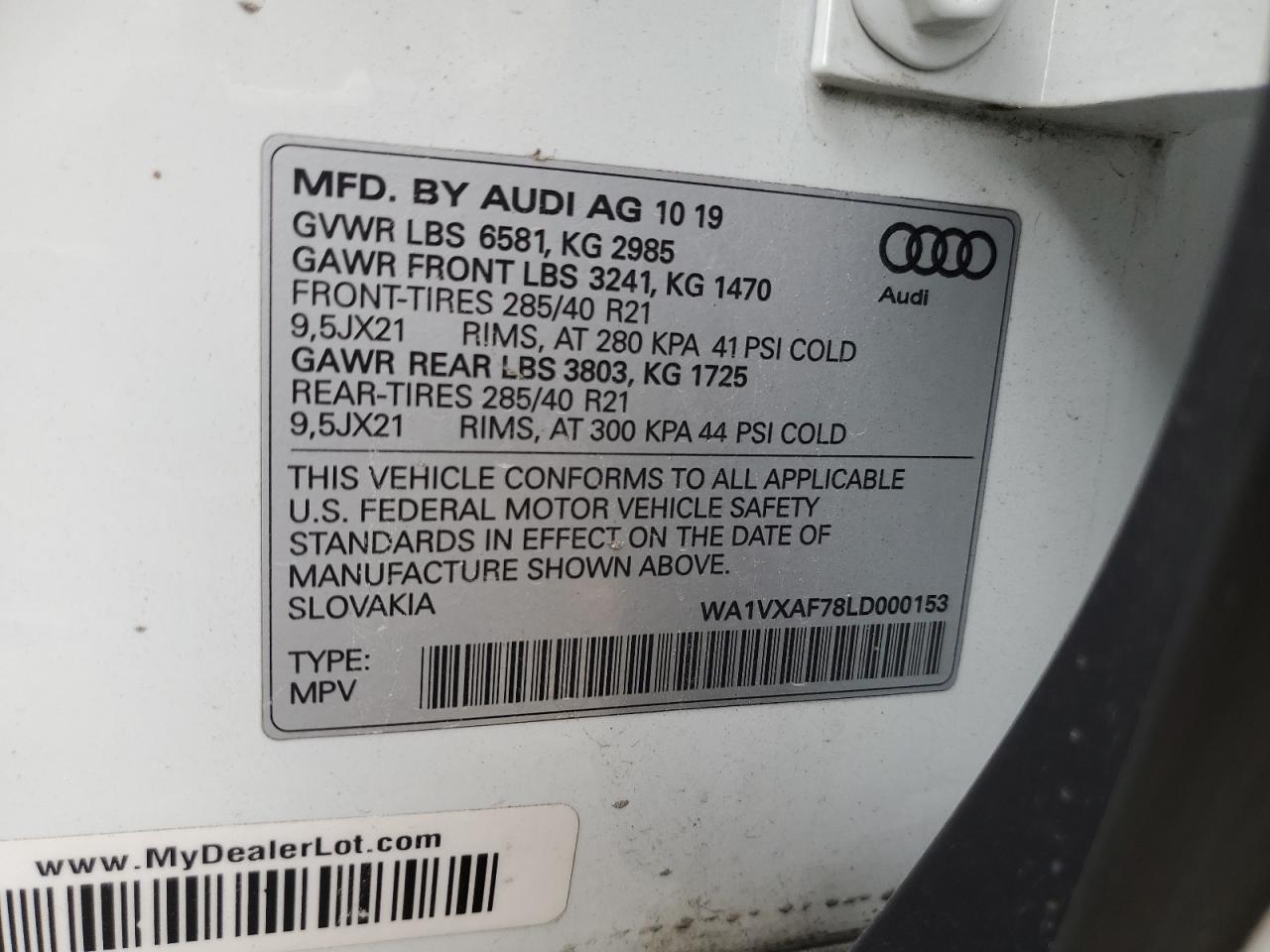 2020 Audi Q7 Prestige VIN: WA1VXAF78LD000153 Lot: 69547095