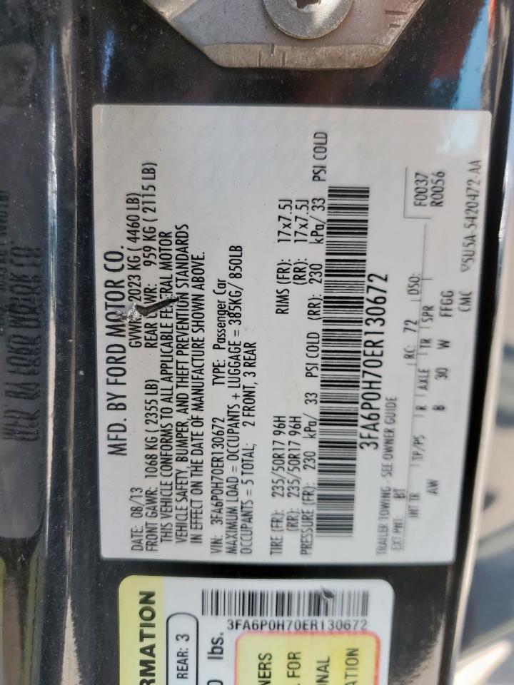 2014 Ford Fusion Se VIN: 3FA6P0H70ER130672 Lot: 67996605