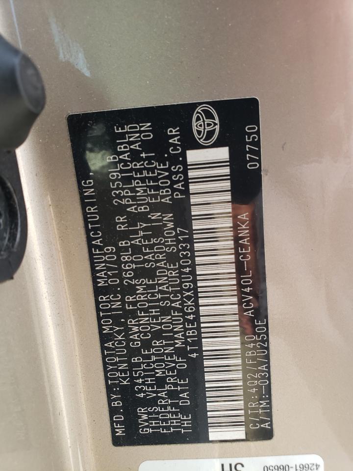 4T1BE46KX9U403317 2009 Toyota Camry Base