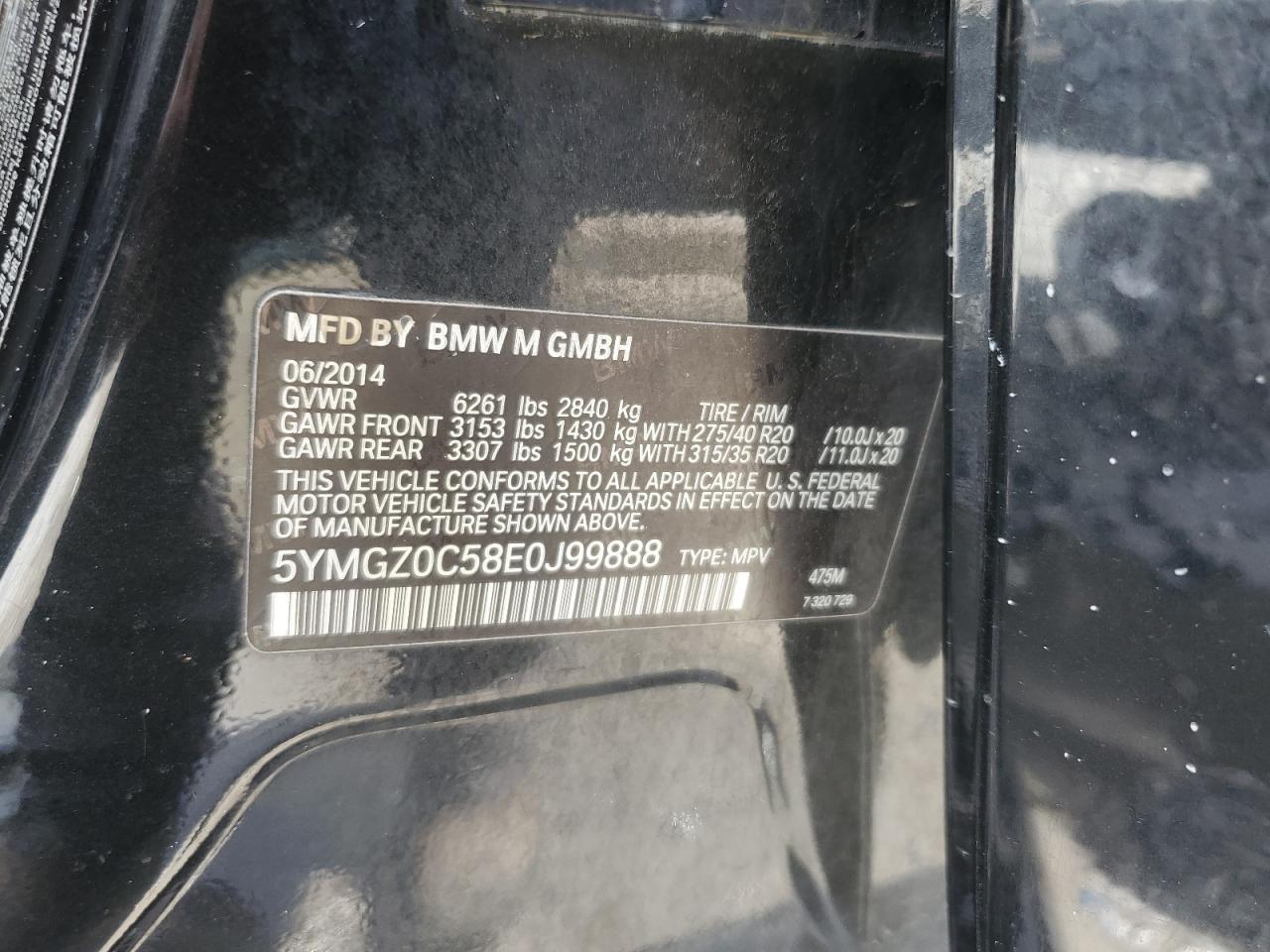 2014 BMW X6 M VIN: 5YMGZ0C58E0J99888 Lot: 68609295