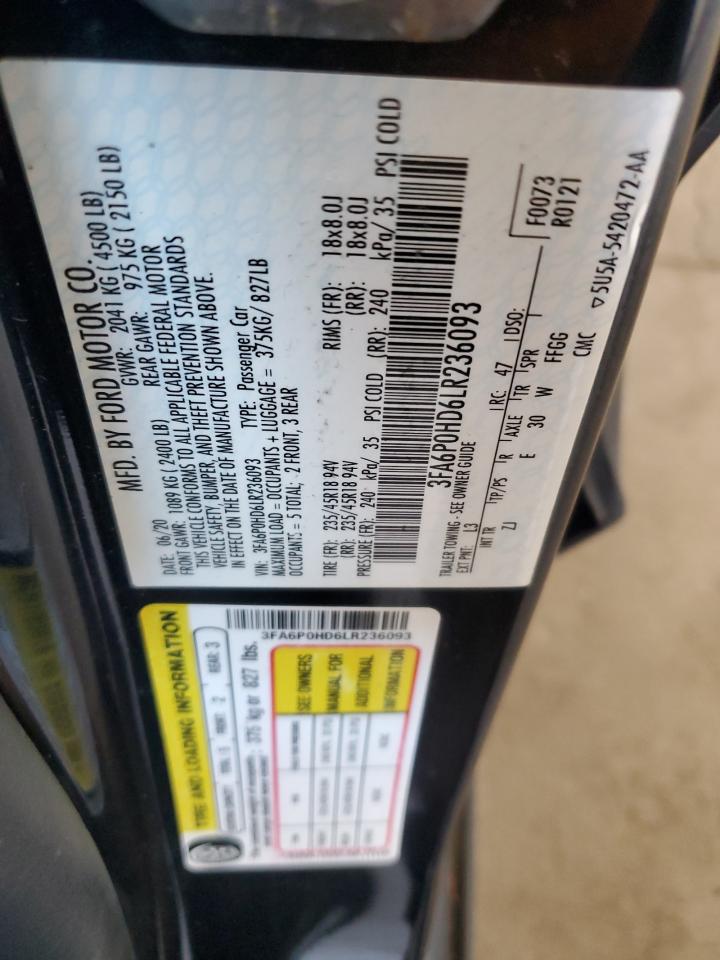 2020 Ford Fusion Se VIN: 3FA6P0HD6LR236093 Lot: 70322385