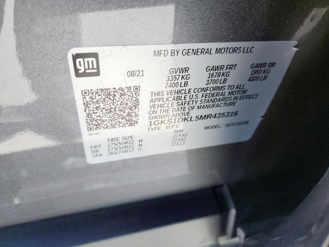 2021 GMC Yukon Denali VIN: 1GKS1DKL5MR435316 Lot: 70866895