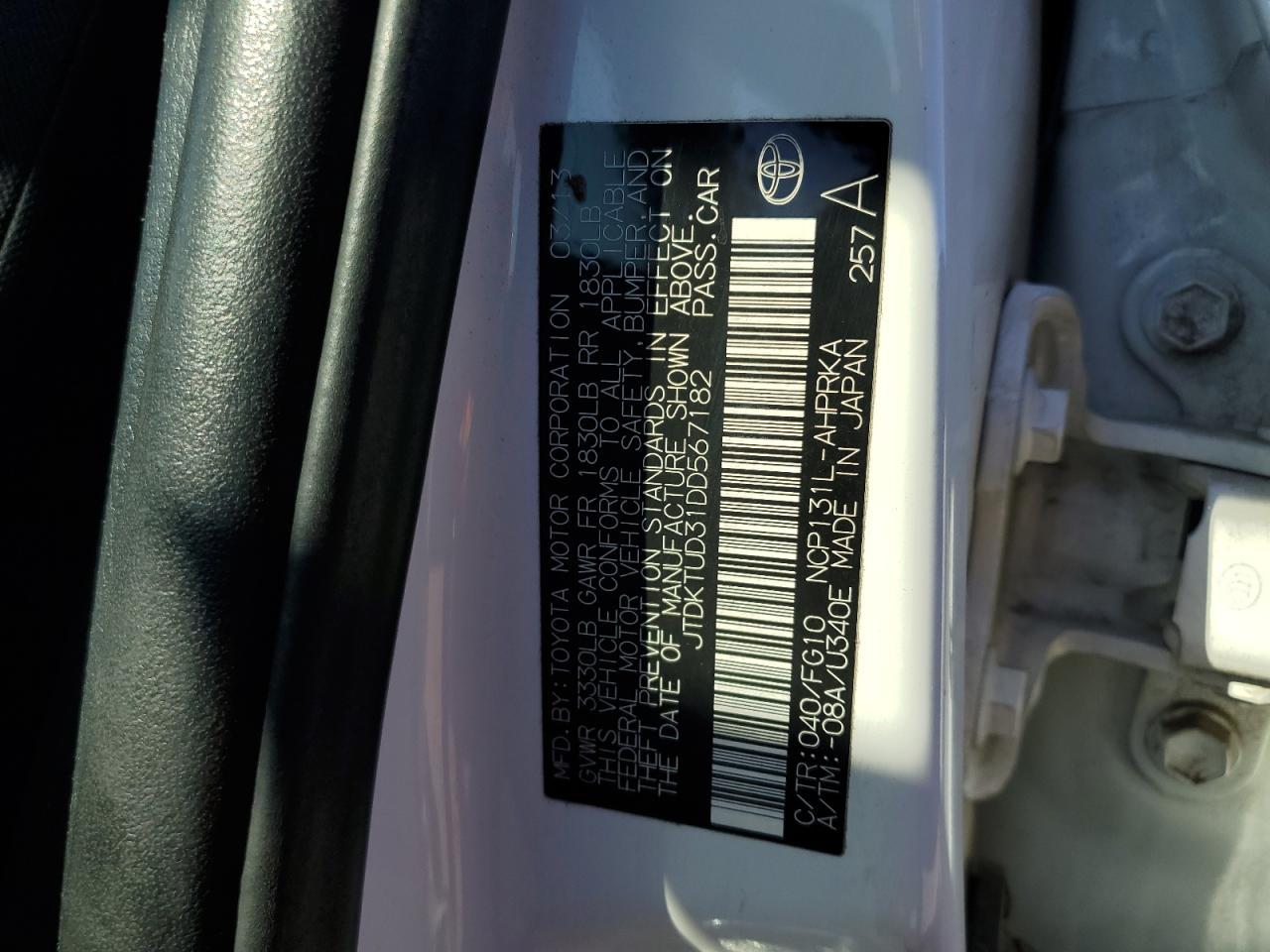 2013 Toyota Yaris VIN: JTDKTUD31DD567182 Lot: 70722325