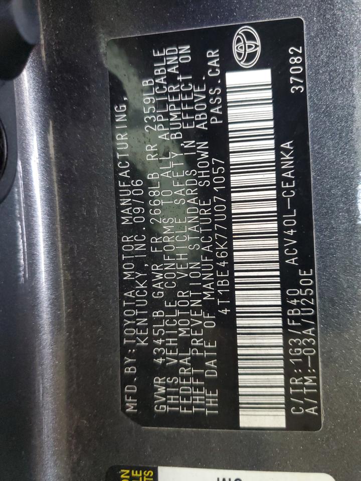 2007 Toyota Camry Ce VIN: 4T1BE46K77U071057 Lot: 71158135