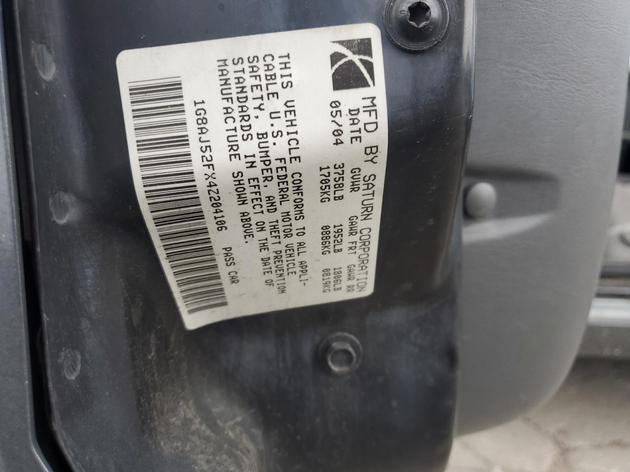 2004 Saturn Ion Level 2 VIN: 1G8AJ52FX4Z204106 Lot: 68968095