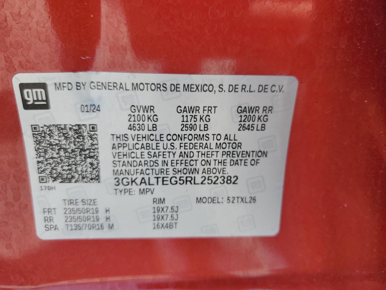 2024 GMC Terrain Sle VIN: 3GKALTEG5RL252382 Lot: 68891245