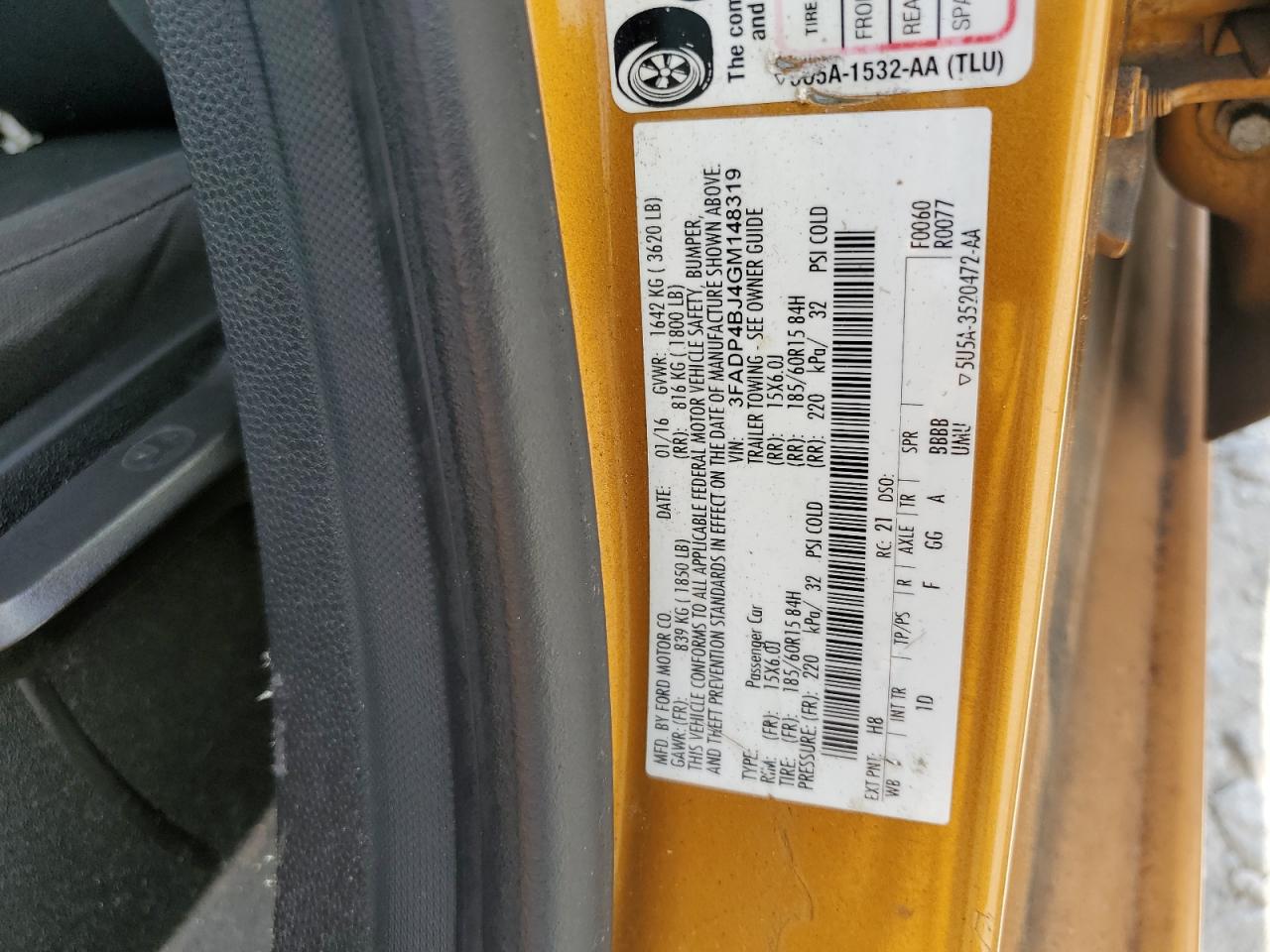 2016 Ford Fiesta Se VIN: 3FADP4BJ4GM148319 Lot: 69966555